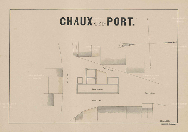 Plan de la localissation de la maison commune en 1888. © Région Bourgogne-Franche-Comté, Inventaire du patrimoine