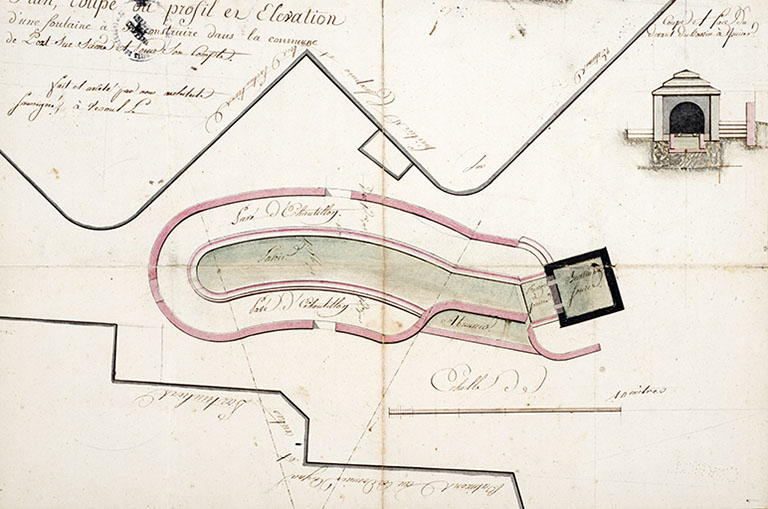 Plan de la fontaine-lavoir, 1811. © Région Bourgogne-Franche-Comté, Inventaire du patrimoine