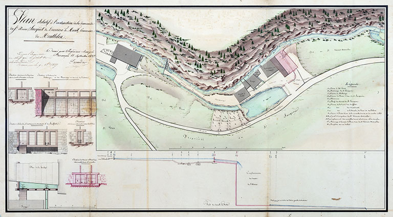 Plan relatif à l’instruction de la demande du Sr Xavier Jacquot de Derrière le Mont, commune de Montlebon, 1837. © Région Bourgogne-Franche-Comté, Inventaire du patrimoine