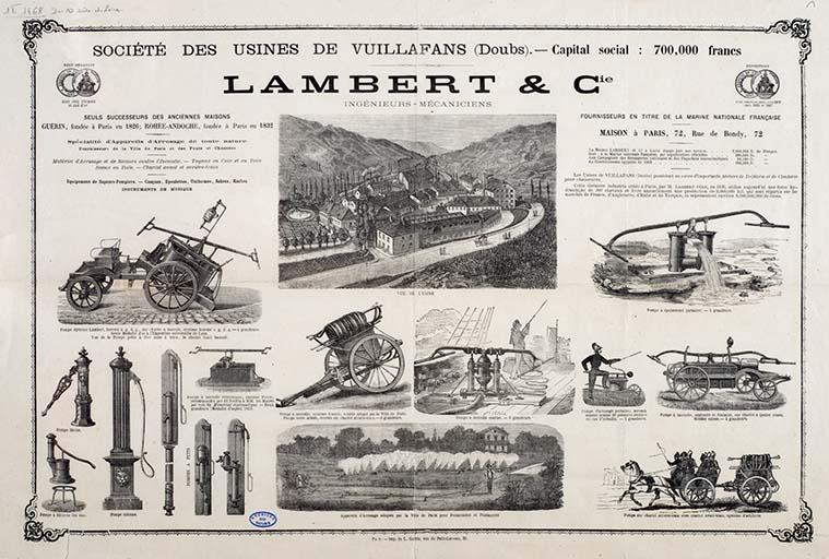Société des usines de Vuillafans, affiche publicitaire, 1872. © Région Bourgogne-Franche-Comté, Inventaire du patrimoine Société des usines de Vuillafans, affiche publicitaire, 1872. © Région Bourgogne-Franche-Comté, Inventaire du patrimoine