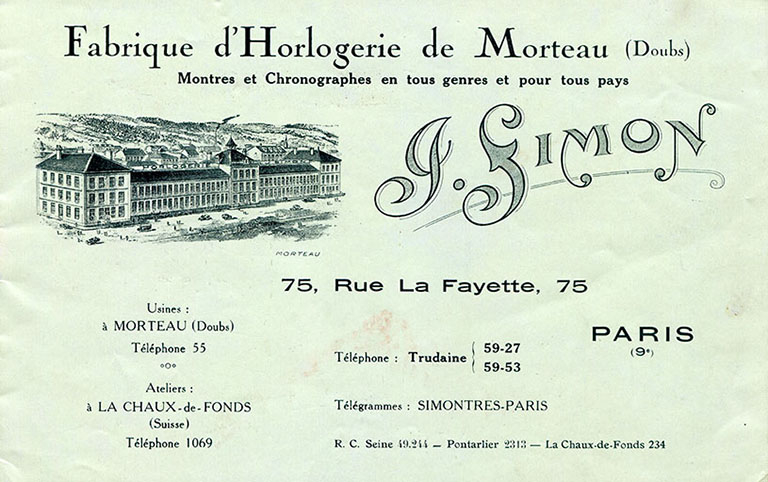 Fabrique d'horlogerie de Morteau (Doubs) J. Simon [catalogue : 1ère de couverture], années 1920-1930. © Région Bourgogne-Franche-Comté, Inventaire du patrimoine