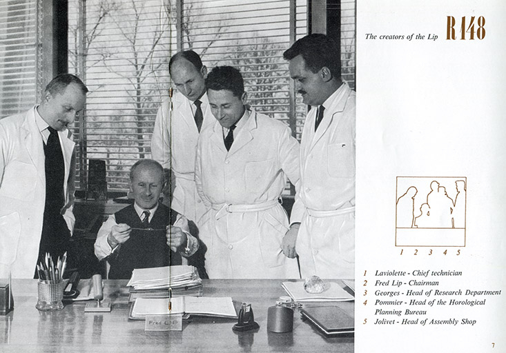 The creators of the Lip R 148 [extrait d'une plaquette de présentation en anglais], années 1960. © Région Bourgogne-Franche-Comté, Inventaire du patrimoine