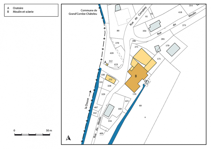 Plan-masse et de situation. Extrait du plan cadastral, 2017, section A, 1/1 000. © Région Bourgogne-Franche-Comté, Inventaire du patrimoine Plan-masse et de situation. Extrait du plan cadastral, 2017, section A, 1/1 000. © Région Bourgogne-Franche-Comté, Inventaire du patrimoine