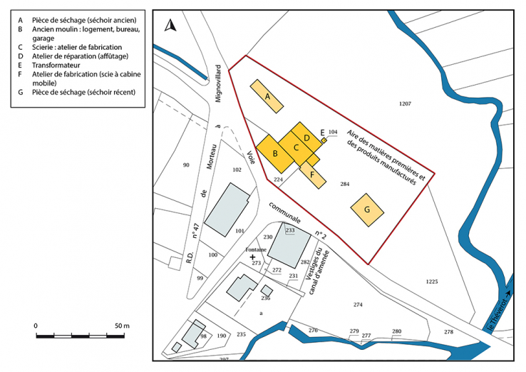 Plan-masse et de situation. Extrait du plan cadastral, 2017, section AD, 1/1 000. © Région Bourgogne-Franche-Comté, Inventaire du patrimoine