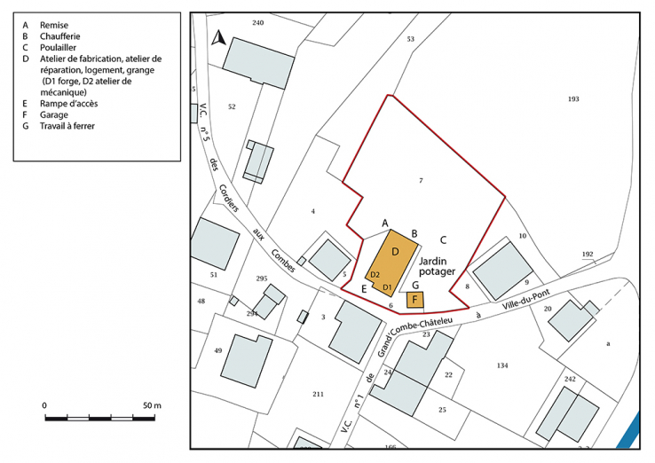 Plan-masse et de situation. Extrait du plan cadastral, 2017, section AC, 1/1 000. © Région Bourgogne-Franche-Comté, Inventaire du patrimoine