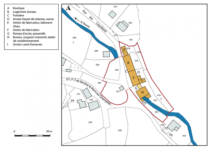 Plan-masse et de situation. Extrait du plan cadastral, 2017, section D, 1/1 000. © Région Bourgogne-Franche-Comté, Inventaire du patrimoine Plan-masse et de situation. Extrait du plan cadastral, 2017, section D, 1/1 000. © Région Bourgogne-Franche-Comté, Inventaire du patrimoine