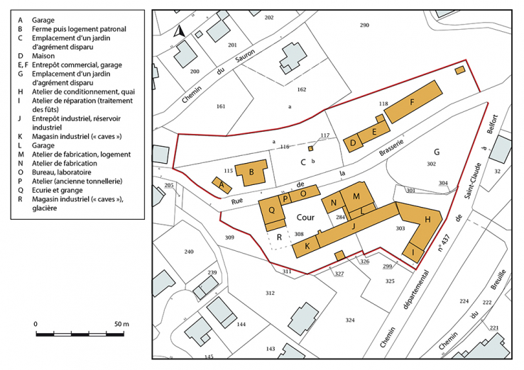 Plan-masse et de situation. Extrait du plan cadastral, 2017, section AB, 1/1 000. © Région Bourgogne-Franche-Comté, Inventaire du patrimoine