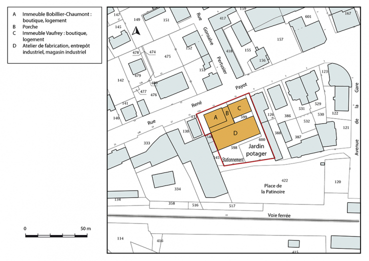Plan-masse et de situation. Extrait du plan cadastral, 2017, section AA, 1/1 000. © Région Bourgogne-Franche-Comté, Inventaire du patrimoine