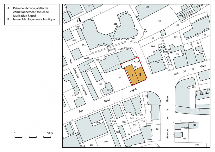Plan-masse et de situation. Extrait du plan cadastral, 2017, section AA, 1/1 000. © Région Bourgogne-Franche-Comté, Inventaire du patrimoine