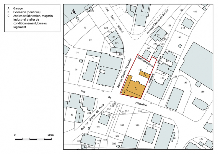 Plan-masse et de situation. Extrait du plan cadastral, 2017, section AF, 1/1 000. © Région Bourgogne-Franche-Comté, Inventaire du patrimoine Plan-masse et de situation. Extrait du plan cadastral, 2017, section AF, 1/1 000. © Région Bourgogne-Franche-Comté, Inventaire du patrimoine