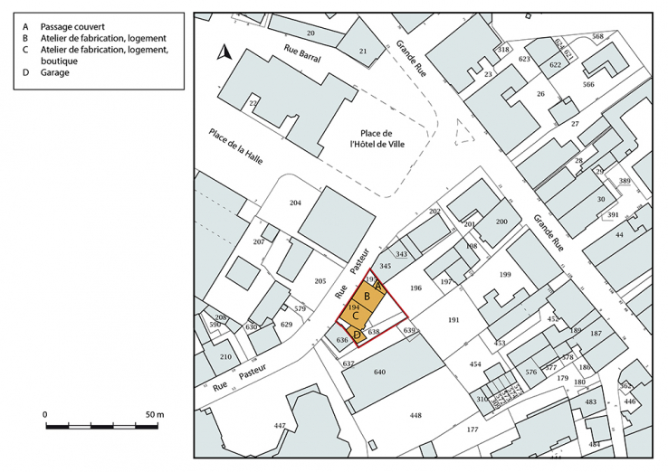 Plan-masse et de situation. Extrait du plan cadastral, 2017, section AA, 1/1 000. © Région Bourgogne-Franche-Comté, Inventaire du patrimoine