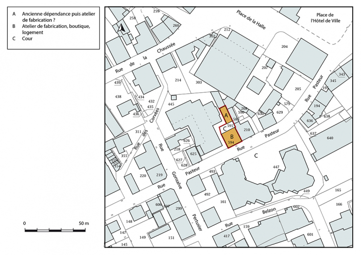 Plan-masse et de situation. Extrait du plan cadastral, 2017, section AA, 1/1 000. © Région Bourgogne-Franche-Comté, Inventaire du patrimoine