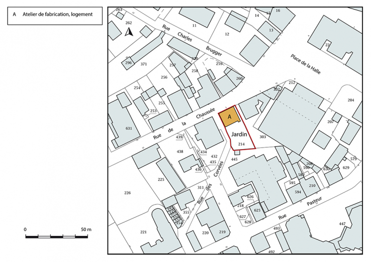 Plan-masse et de situation. Extrait du plan cadastral, 2018, section AA, 1/1 000. © Région Bourgogne-Franche-Comté, Inventaire du patrimoine