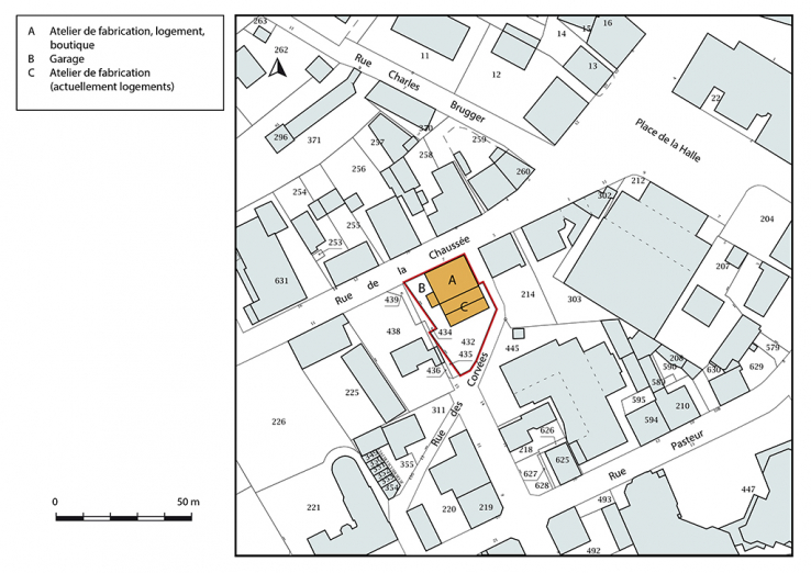 Plan-masse et de situation. Extrait du plan cadastral, 2018, section AA, 1/1 000. © Région Bourgogne-Franche-Comté, Inventaire du patrimoine