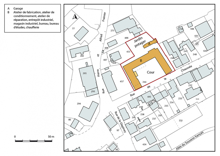Plan-masse et de situation. Extrait du plan cadastral, 2018, section AA, 1/1 000. © Région Bourgogne-Franche-Comté, Inventaire du patrimoine