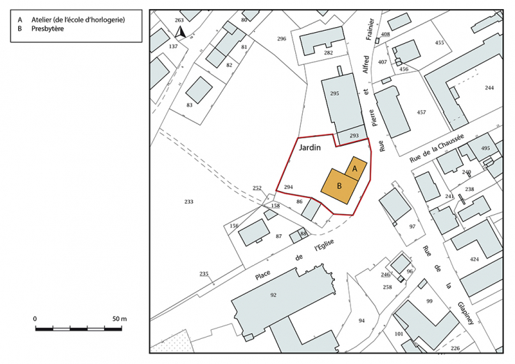 Plan-masse et de situation. Extrait du plan cadastral, 2018, section AB, 1/1 000. © Région Bourgogne-Franche-Comté, Inventaire du patrimoine
