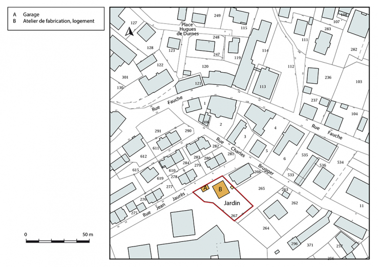 Plan-masse et de situation. Extrait du plan cadastral, 2018, section AA, 1/1 000. © Région Bourgogne-Franche-Comté, Inventaire du patrimoine