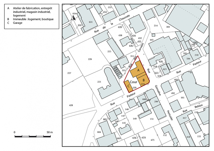 Plan-masse et de situation. Extrait du plan cadastral, 2018, section AA, 1/1 000. © Région Bourgogne-Franche-Comté, Inventaire du patrimoine