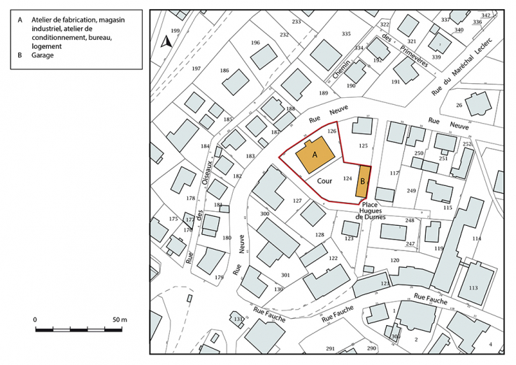 Plan-masse et de situation. Extrait du plan cadastral, 2018, section AC, 1/1 000. © Région Bourgogne-Franche-Comté, Inventaire du patrimoine