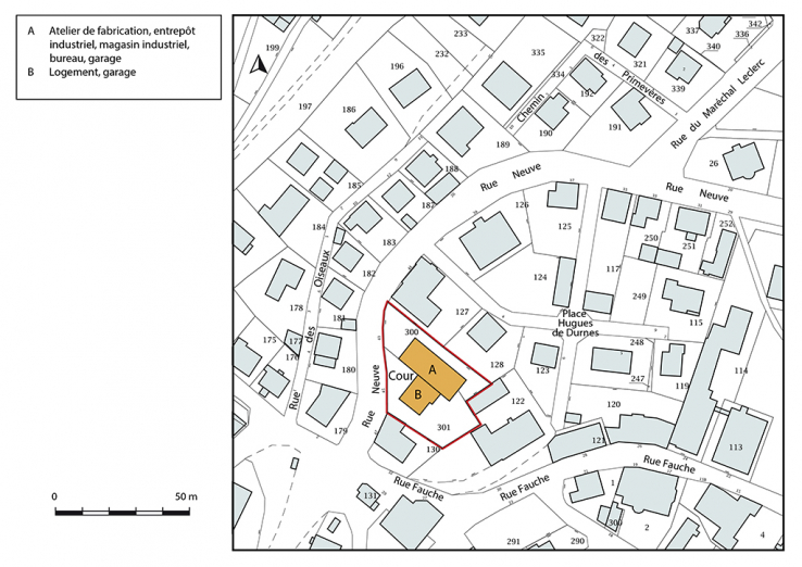 Plan-masse et de situation. Extrait du plan cadastral, 2018, section AC, 1/1 000. © Région Bourgogne-Franche-Comté, Inventaire du patrimoine