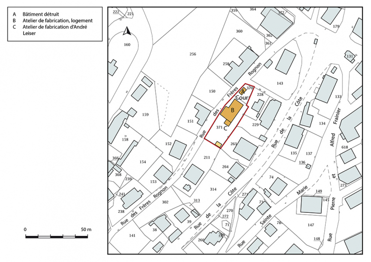 Plan-masse et de situation. Extrait du plan cadastral, 2018, section AC, 1/1 000. © Région Bourgogne-Franche-Comté, Inventaire du patrimoine