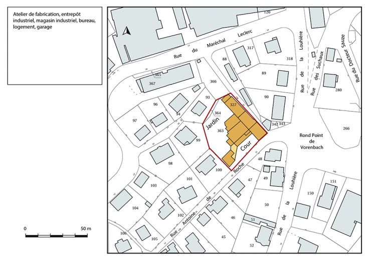 Plan-masse et de situation. Extrait du plan cadastral, 2018, section AD, 1/1 000. © Région Bourgogne-Franche-Comté, Inventaire du patrimoine