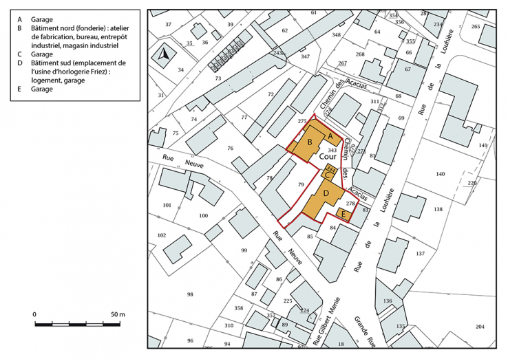 Plan-masse et de situation. Extrait du plan cadastral, 2018, section AC, 1/1 000. © Région Bourgogne-Franche-Comté, Inventaire du patrimoine