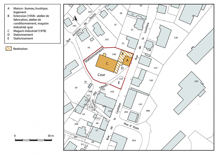 Plan-masse et de situation. Extrait du plan cadastral, 2018, section AC, 1/1 000. © Région Bourgogne-Franche-Comté, Inventaire du patrimoine