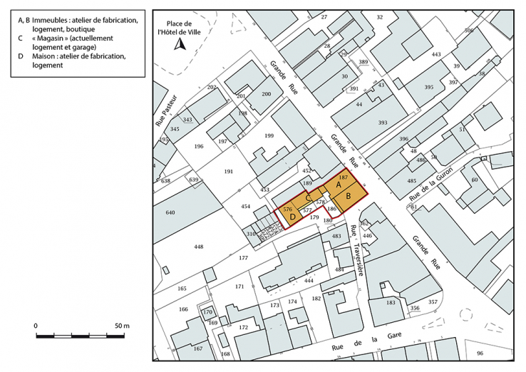Plan-masse et de situation. Extrait du plan cadastral, 2018, section AA, 1/1 000. © Région Bourgogne-Franche-Comté, Inventaire du patrimoine