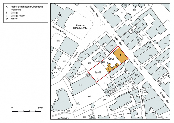 Plan-masse et de situation. Extrait du plan cadastral, 2018, section AA, 1/1 000. © Région Bourgogne-Franche-Comté, Inventaire du patrimoine