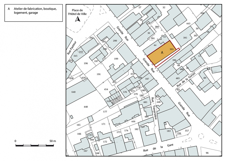 Plan-masse et de situation. Extrait du plan cadastral, 2018, section AA, 1/1 000. © Région Bourgogne-Franche-Comté, Inventaire du patrimoine
