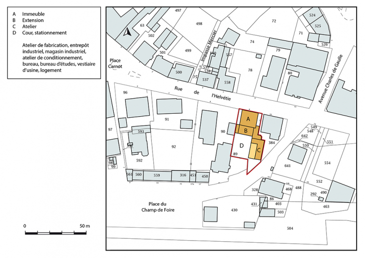 Plan-masse et de situation. Extrait du plan cadastral, 2018, section AA, 1/1 000. © Région Bourgogne-Franche-Comté, Inventaire du patrimoine