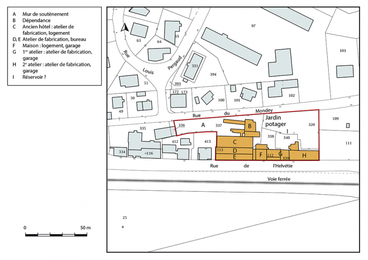 Plan-masse et de situation. Extrait du plan cadastral, 2018, section AF, 1/1 000. © Région Bourgogne-Franche-Comté, Inventaire du patrimoine Plan-masse et de situation. Extrait du plan cadastral, 2018, section AF, 1/1 000. © Région Bourgogne-Franche-Comté, Inventaire du patrimoine