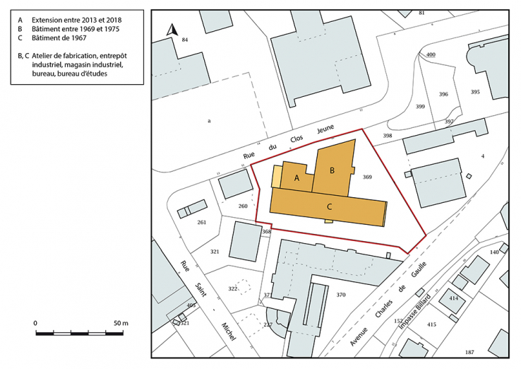 Plan-masse et de situation. Extrait du plan cadastral, 2018, section AF, 1/1 000. © Région Bourgogne-Franche-Comté, Inventaire du patrimoine