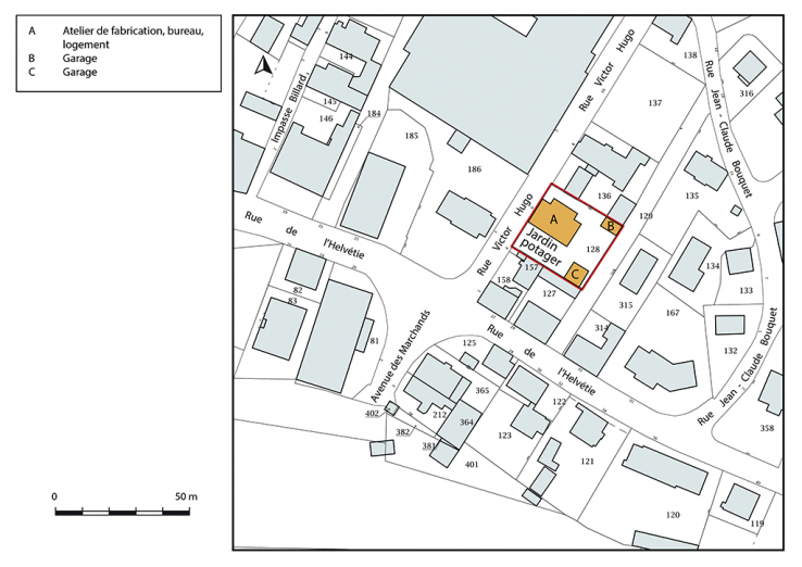 Plan-masse et de situation. Extrait du plan cadastral, 2018, section AF, 1/1 000. © Région Bourgogne-Franche-Comté, Inventaire du patrimoine