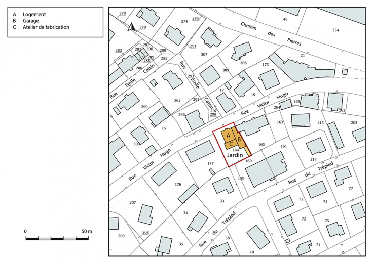 Plan-masse et de situation. Extrait du plan cadastral, 2018, section AF, 1/1 000. © Région Bourgogne-Franche-Comté, Inventaire du patrimoine