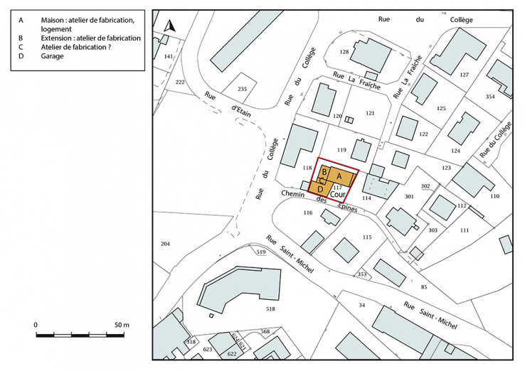 Plan-masse et de situation. Extrait du plan cadastral, 2018, section AE, 1/1 000. © Région Bourgogne-Franche-Comté, Inventaire du patrimoine