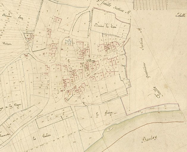 Plan du village extrait du plan cadastral , 1825. © Région Bourgogne-Franche-Comté, Inventaire du patrimoine