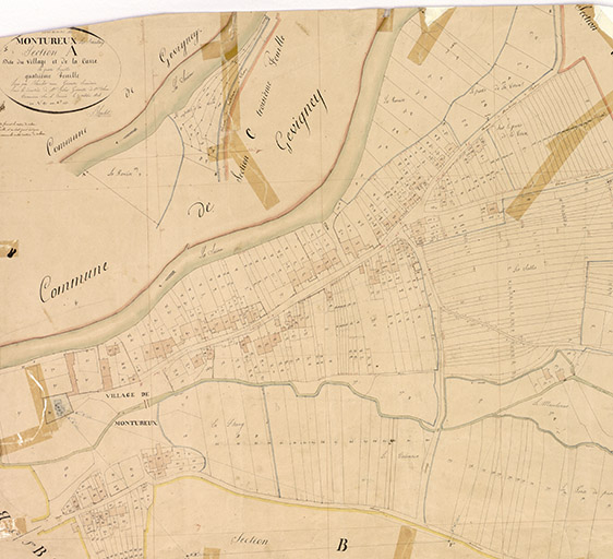 Plan du village extrait du plan cadastral, 1834. © Région Bourgogne-Franche-Comté, Inventaire du patrimoine Plan du village extrait du plan cadastral, 1834. © Région Bourgogne-Franche-Comté, Inventaire du patrimoine