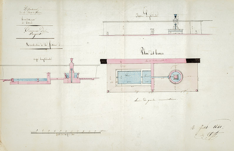 Projet de reconstruction d'une fontaine, 1841. © Région Bourgogne-Franche-Comté, Inventaire du patrimoine