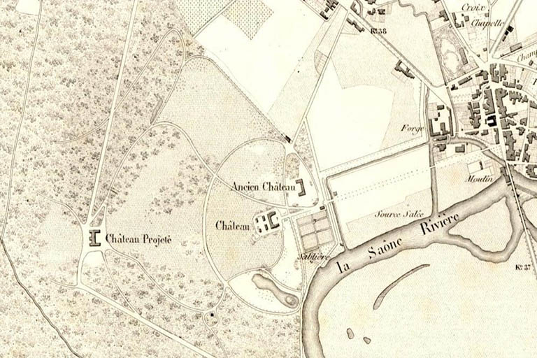 Plan du domaine du château de Scey-sur-Saône en 1858. © Archives départementales de la Haute-Saône Plan du domaine du château de Scey-sur-Saône en 1858. © Archives départementales de la Haute-Saône