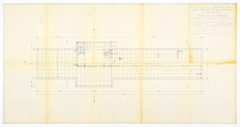 Projet de construction d’un institut de recherches à Besançon. 107. Plan de la terrasse, 11 janvier 1958. © Région Bourgogne-Franche-Comté, Inventaire du patrimoine