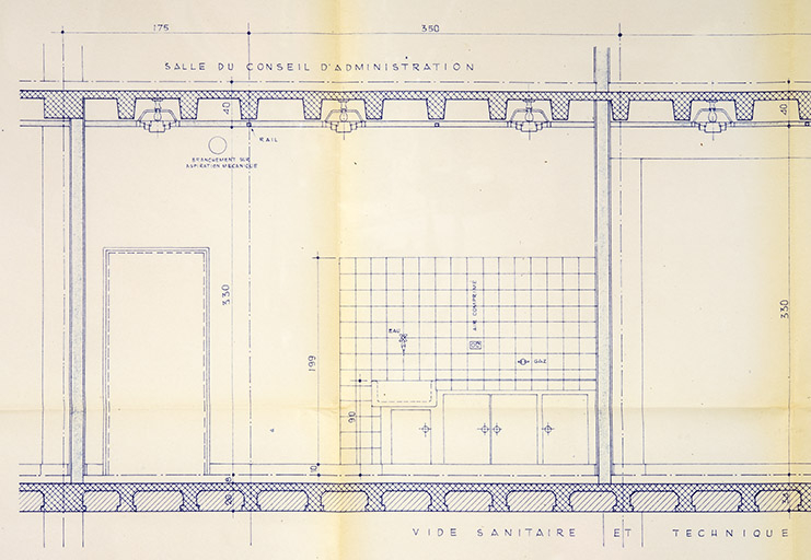Cetehor Besançon. Construction du centre de l’industrie horlogère. 2008. Détails chambre noire et groupes standard des laboratoires. Rez-de-ch. inférieur [détail], 14 mars 1958. © Région Bourgogne-Franche-Comté, Inventaire du patrimoine