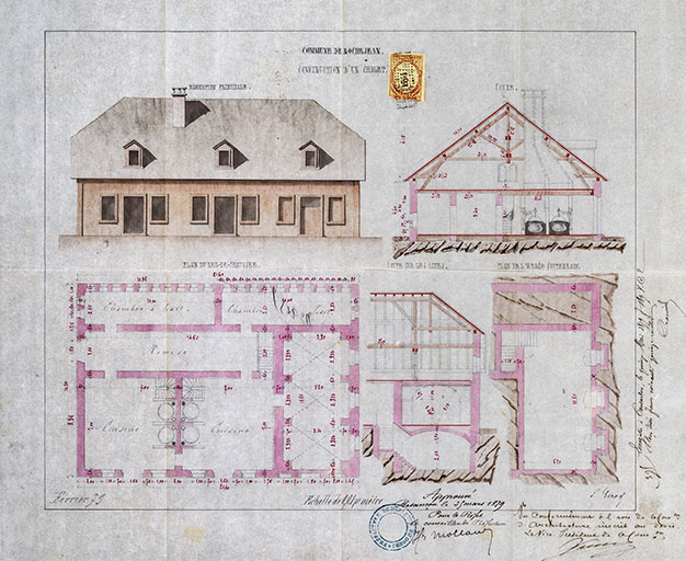 Construction d'un chalet [plans, coupes, élévation], 1879. © Région Bourgogne-Franche-Comté, Inventaire du patrimoine