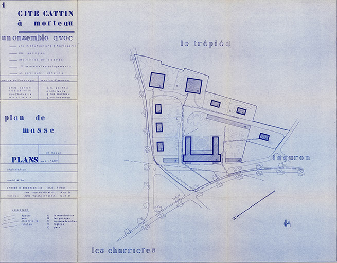 Cité Cattin à Morteau [...] 1. Plan de masse, 10 juin 1960. © Région Bourgogne-Franche-Comté, Inventaire du patrimoine