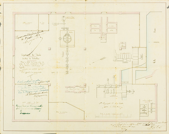 Plan de détail de l’usine à fer du Gouffre du Lod, appartenant à Monsieur A. de Blondeau, maître de forges à St Hypolite, 14 septembre 1852. © Région Bourgogne-Franche-Comté, Inventaire du patrimoine