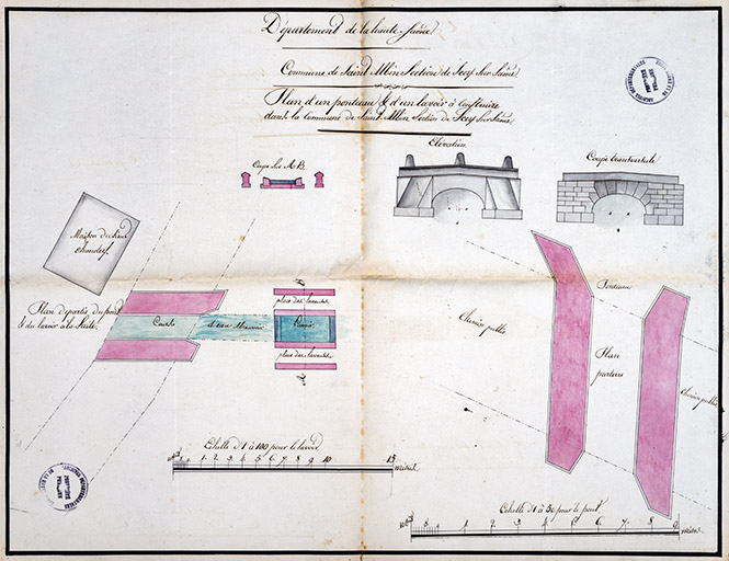 [Pambet, Marc]. Plan d'un pontceau et d'un abreuvoir à construire dans la commune de Saint-Albin section de Scey-sur-Saône. [1822]. © Région Bourgogne-Franche-Comté, Inventaire du patrimoine
