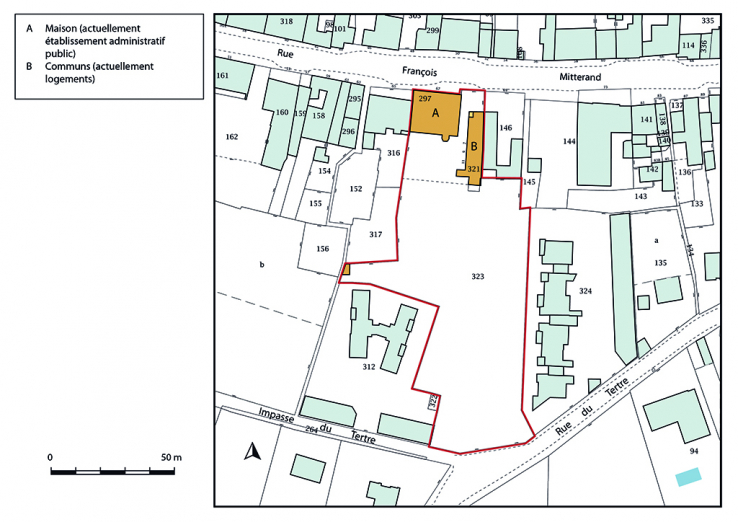 Plan-masse et de situation. Extrait du plan cadastral, 2019. © Région Bourgogne-Franche-Comté, Inventaire du patrimoine