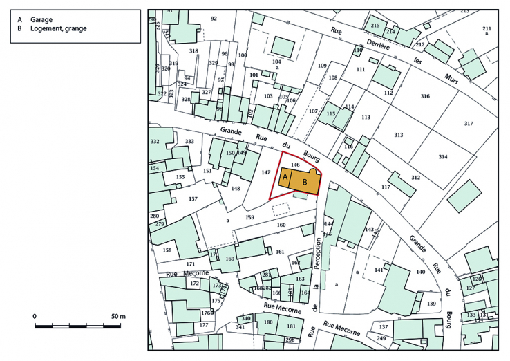 Plan-masse et de situation. Extrait du plan cadastral, 2019. © Région Bourgogne-Franche-Comté, Inventaire du patrimoine Plan-masse et de situation. Extrait du plan cadastral, 2019. © Région Bourgogne-Franche-Comté, Inventaire du patrimoine