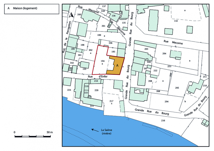 Plan-masse et de situation. Extrait du plan cadastral, 2019. © Région Bourgogne-Franche-Comté, Inventaire du patrimoine Plan-masse et de situation. Extrait du plan cadastral, 2019. © Région Bourgogne-Franche-Comté, Inventaire du patrimoine